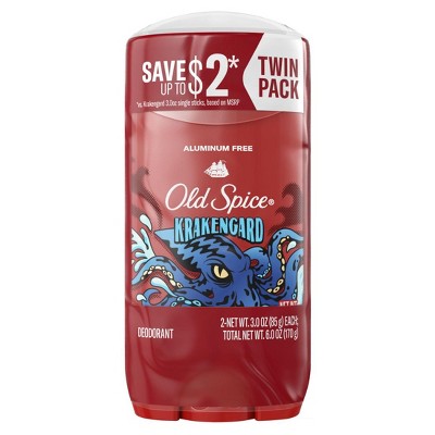 Old Spice Aluminum Free Deodorant for Men Krakengard, Deep Ocean Scent, Twin Pack, 2x 3oz