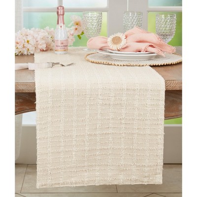 Beige Textured Cotton 23" Table Runner
