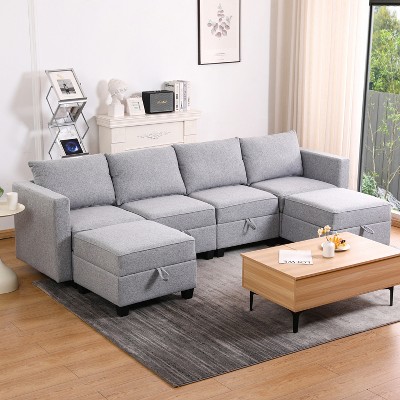 Racxily Convertible 4-Seat U-Shaped Sectional Sofa with Storage, Reversible Chaise & Modular Design - Soft Fabric Couch for Living Room