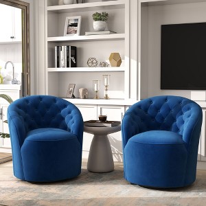 SEYNAR Modern Velvet Upholstered 360 Degree Swivel Barrel Chair with Button Tufted Back Set of 2 - 1 of 4
