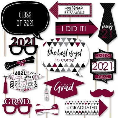 Big Dot of Happiness Maroon Grad - Best is Yet to Come - Burgundy 2021 Graduation Party Photo Booth Props Kit - 20 Count