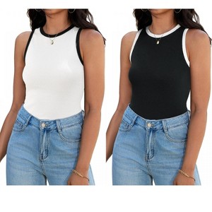 ATHLECHIC Women's Ribbed Summer Crew Neck Sleeveless Casual Fitted Tank Tops 2 Packs - 1 of 4