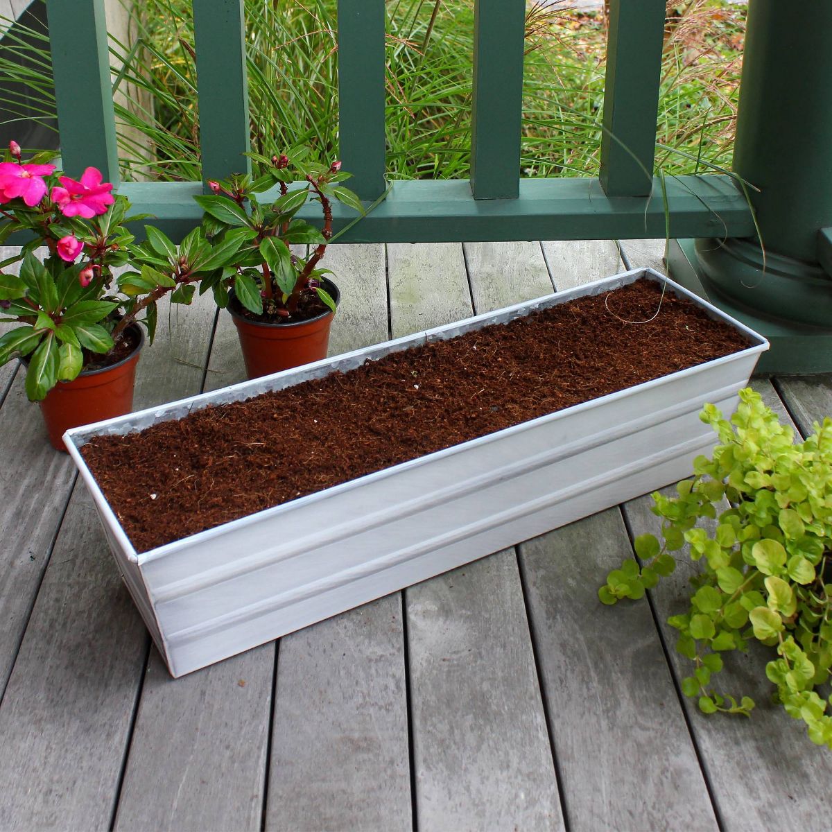 ACHLA Designs Small Cape Cod Rectangular Galvanized Steel Outdoor Planter Box White 22"x6" - thumbnail 3