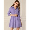 INSPIRE CHIC Women's 3/4 Sleeve Button Front Solid Color Flare Mini Shirt Dress - 3 of 4