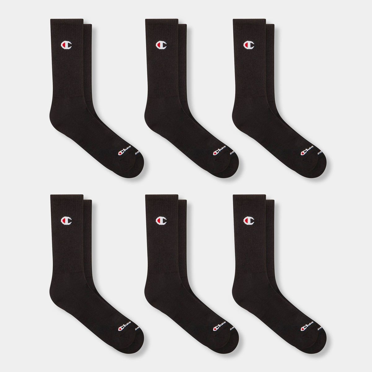 Champion Iconic Essentials Men's 6pk Cushion Crew Socks - 6-12
