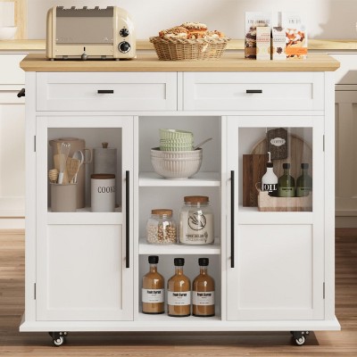 Kitchen Island On Wheels, Rolling Kitchen Island Cart with Drop Leaf Countertop