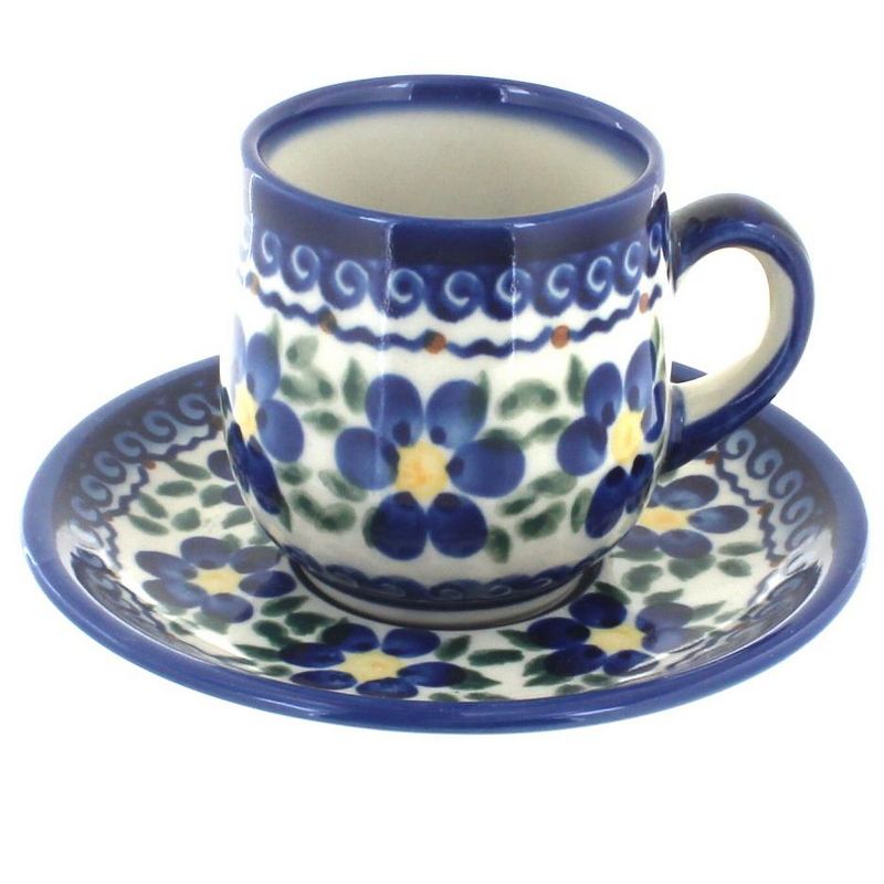 Blue Rose Polish Pottery 222 Vena Espresso Cup & Saucer, 1 of 2