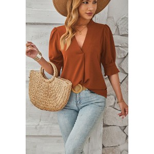 Coolmee Blouses for Women Dressy Casual Half Sleeve V Neck Tops Fashion Summer Fall Shirts - 1 of 4