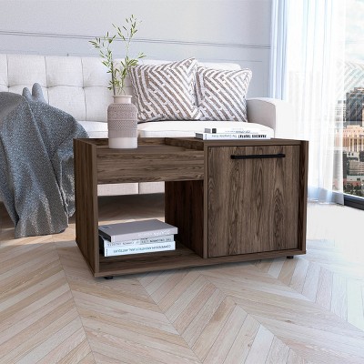FURNIinspire Coffee Tables Modern Small Living Room Coffee Table Conversation Table With Single Door Cabinet, Open Shelf, Brown, 19.69"*31.5"*17.72"