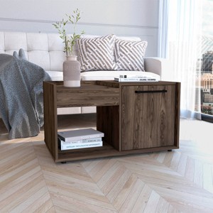 FURNIinspire Coffee Tables Modern Small Living Room Coffee Table Conversation Table With Single Door Cabinet, Open Shelf, Brown, 19.69"*31.5"*17.72" - 1 of 4
