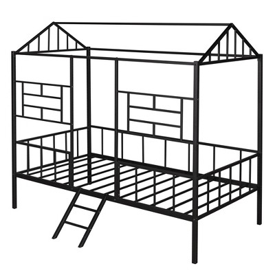 Twin Size Metal House Bed Frame With Slatted Support Black-modernluxe ...