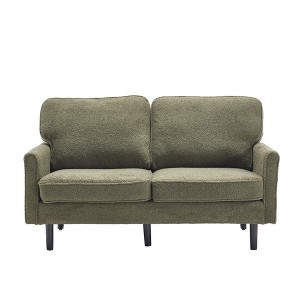 TiramisuBest Mid-Century Modern Loveseat Sofa, 2-Seater with USB & Removable Pillow Cover, Comfy Couch for Living Room, Bedroom, Apartment (Black) - 1 of 4