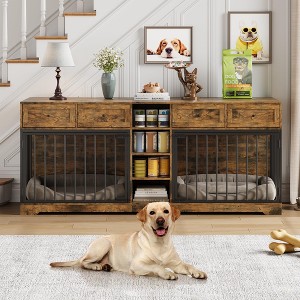 Whizmax 82” Large Dog Crate with 4 Drawers and Shelves, Double Dog Crate Furniture TV Stand, Wooden Heavy Duty Dog Crate for Medium Large Dogs - 1 of 4
