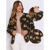 INSPIRE CHIC Women's Vintage Floral Print Winter Warm Long Sleeve Faux Shearling Collarless Button Down Fleece Jacket - 2 of 4