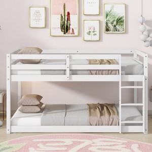 Twin Over Twin Floor Bunk Bed with Ladder and Safety Guardrails - 1 of 4