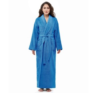 Arus Women's Full Length Turkish Terry Cotton Robe, Shawl Collar Long Bathrobe - 1 of 4