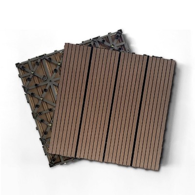 DOMETOUR Wood Plastic Composite Deck Tiles, 20pcs, Rust/Water/Weather-Resistant, DIY, Indoor/Outdoor, Patios, Balconies, Decks, 12x12in, Light Coffee