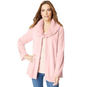 Roaman's Women's Plus Size Faux Fur Collar Cardigan Sweater. - 1 of 4