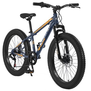 Okak 24IN Fat Tire Bike with Front Suspension, 7-Speed Mountain Bike with Disc Brake and High-Carbon Steel Frame, Trail Bike for Commuting - 1 of 4