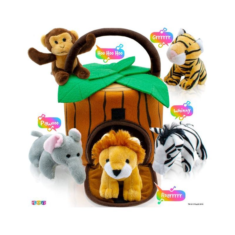 Baby Plush Talking Stuffed Animals Jungle 6 Pcs Set with Carrier for Kids Includes Jungle house, Elephant, Tiger, Lion, Zebra, and Monkey - Play22usa, 2 of 12