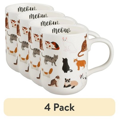 LunaLulinlk (4 pack) 16.06-oz Stoneware Cat Mug, White