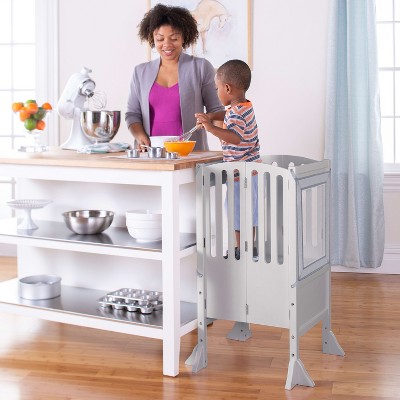 Guidecraft Contemporary Kitchen Helper Step Stool: Adjustable, Folding Montessori Toddler Tower - Safety Learning Furniture