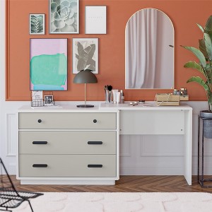 dresser and desk combo Desk/Dresser combo, done in a royal blue with walnut countertop, the perfect hardware choice. Truly a great combination! Unique and very functional piece! Design by @kristenwrightdesign #custombuilt #customdresser #customdesk #scituatema #cohassetma # then sliding it away to free up ample desk space for work or study Office Desk: Expandable & Convertible