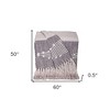 HomeRoots 50" X 60" Gray Woven Cotton Striped Throw Blanket with Tassels and Embroidery - 3 of 4