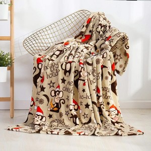 Lomsoe Christmas Cute Monkey Blanket Holiday Printed Flannel Throw Blanket Perfect Holiday Decor Gift for Family Friends Christmas Gift. - 1 of 4