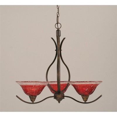 Toltec Lighting Swoop 3 - Light Chandelier in  Bronze with 10" Raspberry Crystal Shade