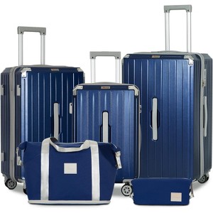 Romswi 5 Piece Carry-On Luggage Set, 20" 24" 28" Lightweight Suitcase with TSA Lock, Cup Holder, and Duffel  Bag – Spinner Wheels Travel Blue Luggage - 1 of 4