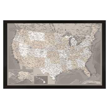 Home Magnetics Interactive US Map - Taupe Tones, Magnetic Travel Tracker, Framed Wall Art