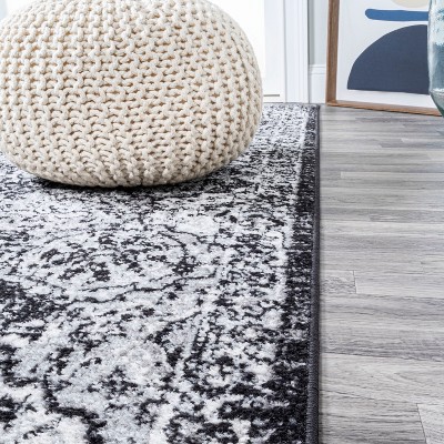 Modern Boho Persian Trellis Rug in Black and Ivory - Easy Clean