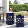 XIYUYEU Modern Cylindrical Patio End Table, Iron Cut Design Outdoor End Tables, Outdoor Side Table with Overlapping Circle Pattern, Set of 2 - 2 of 4