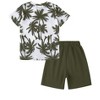 Little Kid Shorts Sets Kids Summer Beach Outfit  Pulm Leaves Pattren Short Sleeve Shirt Top with Shorts Suits - 2 of 4