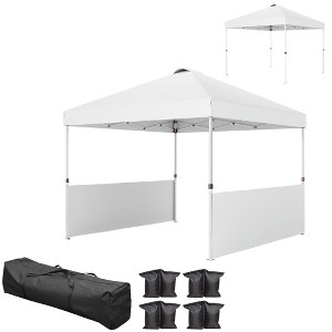 10' x 10' Pop Up Canopy Tent with 2 Half Sidewalls, UV50+ Instant Sun Shelter with Wheeled Carry Bag - 1 of 4
