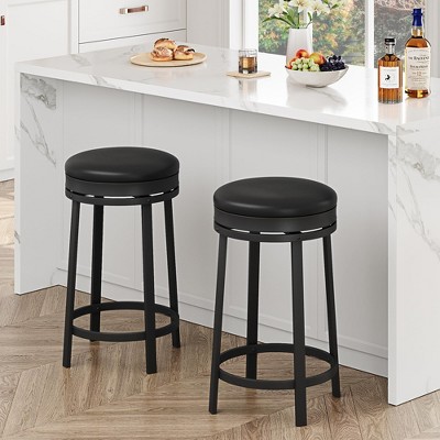 24'' Swivel Bar Stools with Footrest, Modern Counter Height Barstools with Pu Leather Upholstered and Metal Frame