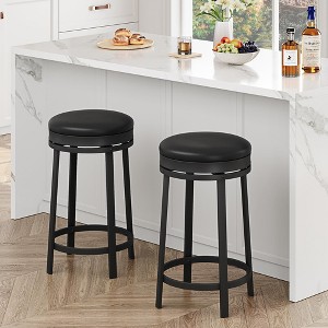 24'' Swivel Bar Stools with Footrest, Modern Counter Height Barstools with Pu Leather Upholstered and Metal Frame - 1 of 4