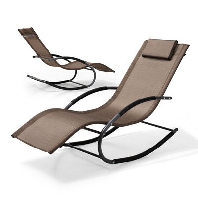 Pellebant Patio Outdoor Rocking Chair Curved Rocker Chaise Lounge Chair with Pillow