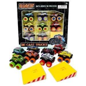 Crazy Truck Die Cast Trucks Set, 10pc Friction Cars & Stunt Ramps for Kids 3+ - 1 of 4
