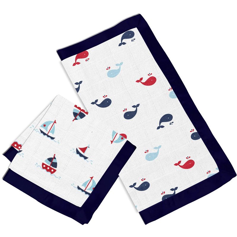 Bacati - Little Sailor Blue/Red Muslin 2 pc Security Blankets, 1 of 10