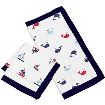 Bacati - Little Sailor Blue/Red Muslin 2 pc Security Blankets
