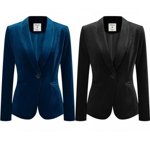 INSPIRE CHIC Women's Christmas Office Solid Shawl Collar Jetted Pockets One Button Velvet Blazer 2 Packs - 1 of 4