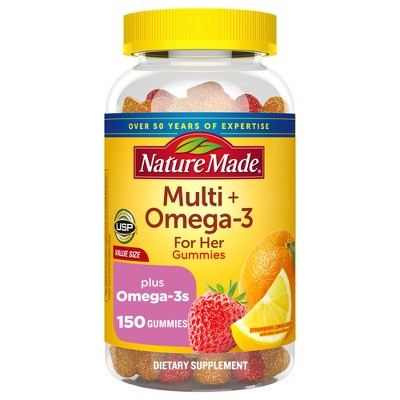 Nature Made Multi for Her + Omega-3 Gummies - Lemon, Orange & Strawberry