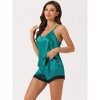 cheibear Women's Satin Sliky Sleeveless Lace Trim Camisole Tops with Shorts Pajamas Sets - 2 of 4