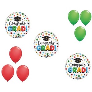 LOONBALLOON Graduation Grad Theme Balloon Set, 3x Standard Multi-Colored Grad Balloon and 6x Latex balloons - 1 of 1