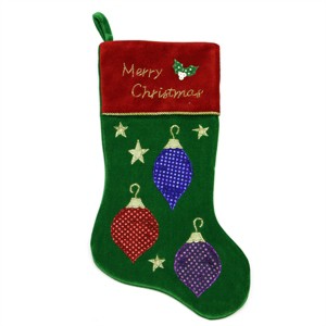 Northlight 20" Green and Red Embroidered Ornament Christmas Stocking with Cuff - 1 of 1