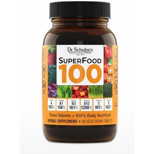 Dr. Schulze's Superfood 100- Daily Nutrition & Energy - Gluten-Free, Non-GMO, Vegan - 90 Tabs - 1 of 2