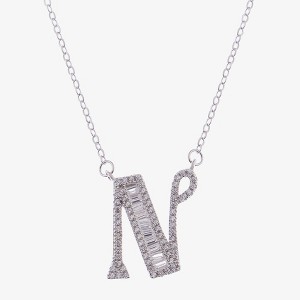 Anna-Kaci Silver Tone Initial Letter Pendant Necklace with Crystal Rhinestone Accents - 1 of 4