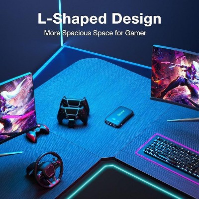 Black Adjustable L-Shaped Gaming Desk with Monitor Stand